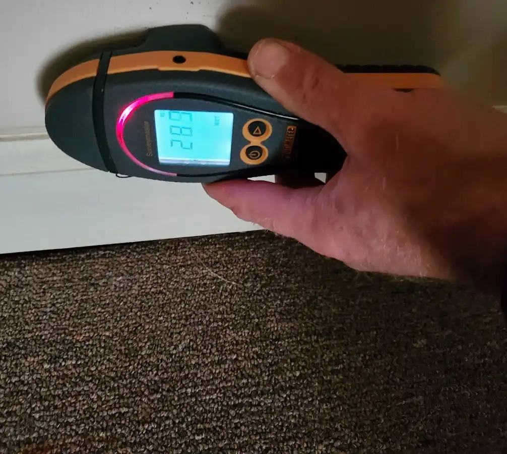 Moisture detection at baseboard during Burst Pipe Cleanup in Monticello